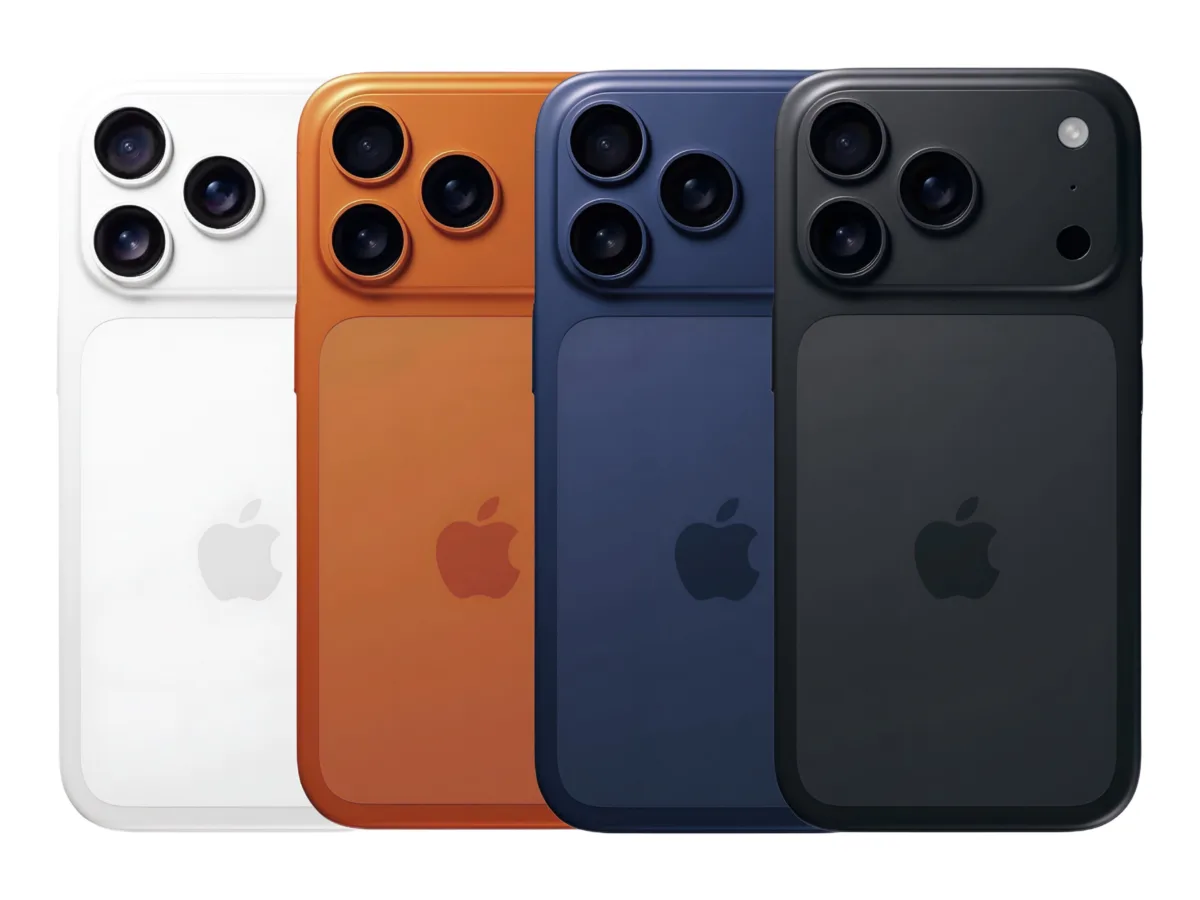 Phone 17 series in Light Blue, Black, and Orange colors, showcasing the sleek iPhone 17 Air design and iPhone 17 Pro features for 2025 release